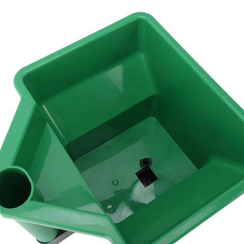 Interior view of green 3L compartment of Handheld 3L Manual Lawn Spreader For Fertilizer And Salt Compact Portable Yard Care Tool