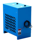 Blue metal industrial refrigerated air dryer unit, front view, with R134a cooling for air compressors 35 CFM 0.58 KW 110V 60Hz.