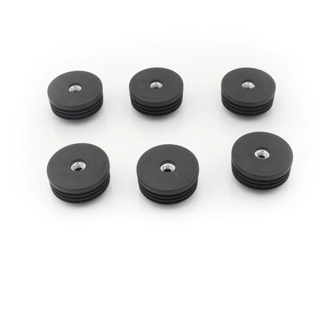 Six Pack Round Tube Plugs With M8 Threads 50mm Diameter Furniture Leg Caps Black Plastic Nut Plugs For Casters And Adjustable Pads