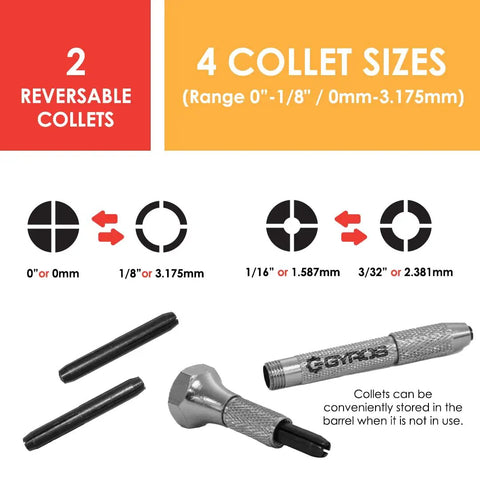 Swivel Head Pin Vise Hand Drill With Anti-Slip Nickel Plated Steel Body And 2 Reversible Collets, Handy Tiny Precision Drill For Jewelry Making Plastic And Wood From 0 To 1/8 Inch
