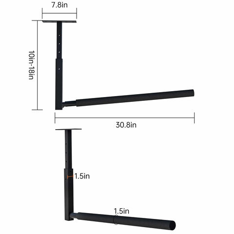 Adjustable Ladder Ceiling Rack For Overhead Garage Storage Holds Up To 150 Lbs dimensions diagram showing metal frame.