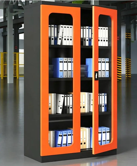 Heavy Duty Rolling Tool Chest And Garage Storage Cabinet Built Like A Tank With Thick Cold Rolled Steel And Multiple Drawers For Serious Shop Organization And Gear Safety On The Daily in a workspace with filled shelves.