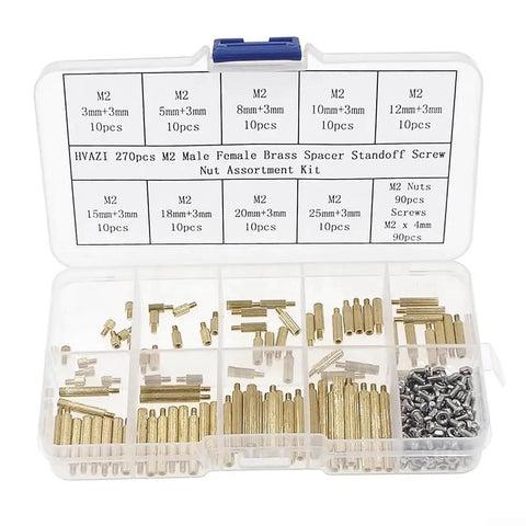 Brass M2 Threaded Standoff Kit With Male And Female Hex Spacers, 270-Piece Assortment For Motherboards And Electronics Projects, Durable, Burr-Free Threads For Easy Install, Great For DIY Builds., clear case with brass M2 standoffs and screws