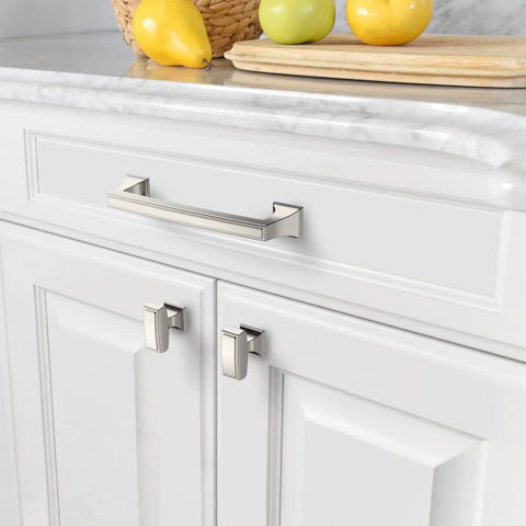 Brushed Satin Nickel Cabinet Knobs 1.4 Inch Pack of 30, Easy Install Single Hole Drawer Knobs For Kitchen, Bathroom, Dresser Cabinets, 35mm, Durable Pulls Model ZH0010 installed on white kitchen cabinet