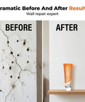 Before and after results using All In One Drywall Repair Kit With Scraper And Quick Drying Paste For Easy Hole And Crack Repair