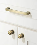 10 Pack 6.3 Inch Center To Center Brushed Antique Brass Kitchen Cabinet Handles 160mm Cabinet Pulls Hardware on white cabinet