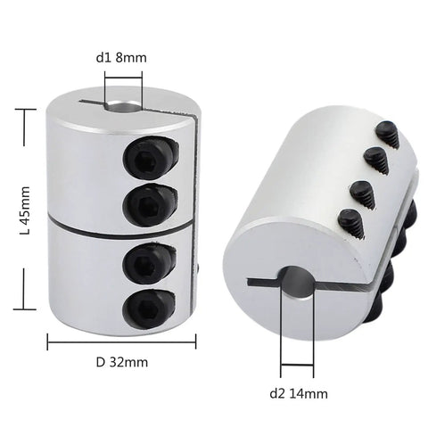 8mm To 14mm Shaft Coupling D32mm By L45mm Rigid Aluminum Alloy Stepper Motor Coupler For 3D Printer CNC DIY Encoder