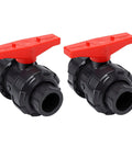Top Shelf UPVC Union Ball Valve With Double Socket Slip Design For 25mm Pipes, black plastic valves with red handles.