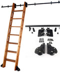 Heavy Duty Mobile Rolling Ladder Track With Slick Round Tube Build For Effortless Loft Storage And Library Access Featuring Complete Hardware Kit Plus No Sweat Installation. Pinewood ladder and iron hardware.