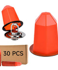 Orange Fire Sprinkler Paint Covers 30 Pack Ceiling Guard Caps, durable PVC caps with chrome base for easy application.