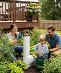 Family using Vertical Worm Compost Bin Space Saver Modular Stackable System For Small Gardens And Containers Green 4 Gallon Capacity