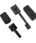 Badass Keyless Entry Lock Set With Fingerprint Scanner And Auto Electronic Keypad Deadbolt Digital Smart Code Setup Featuring Hella Smooth Lever Handle In Matte Black components displayed on white background.