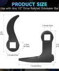 Two Pack Pry Bar Wrench Adaptor Heads For Half Inch Drive Ratchets With 8 Point Square Profile, dimensions shown