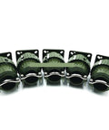 Y28M military circular connector sockets, five green flange-mounted units, front view