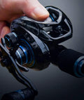 Close-up of Heavy Duty Fishing Reel For Outdoors With Anti Explosion Line Magnetic Brake System Aluminum Alloy Body.