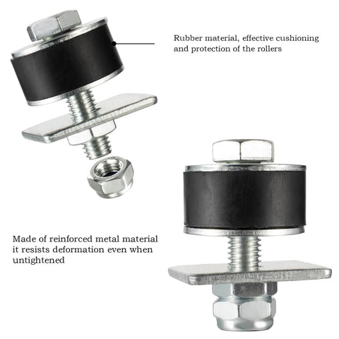 One And Five Eighth Inch Unistrut Trolley Limit Hardware showing cylindrical rubber blocks and double nut secure construction