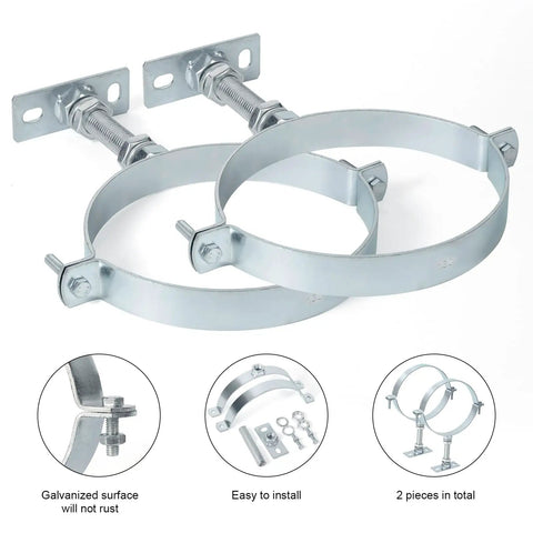 Two Pack 6 Inch Built Tough Heavy Duty Galvanized Split Ring Pipe Hanger with rust-resistant wall brackets and fittings