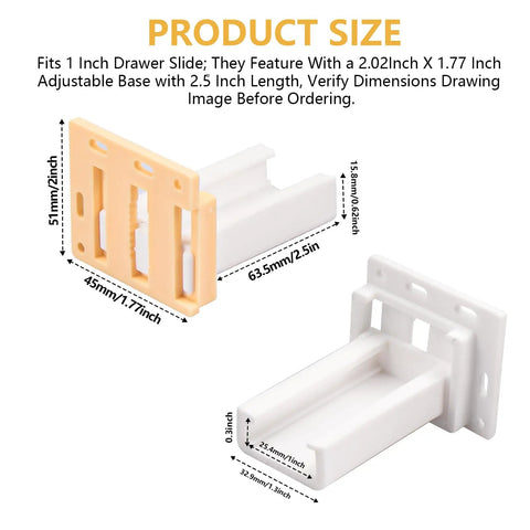 Built Tough Two Pack Drawer Slide Sockets And Track Back Plates; C shape mounts and adjustable bases for 1 inch drawer slides.