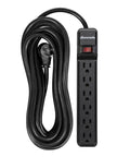 25 Ft Power Strip Surge Protector With 6 Outlets And Low Profile Flat Plug Heavy Duty 15 Amp Circuit Breaker 500 Joules Wall Mount Ready UL Listed For Home Entertainment And Office Setups Tangle Free, black cord