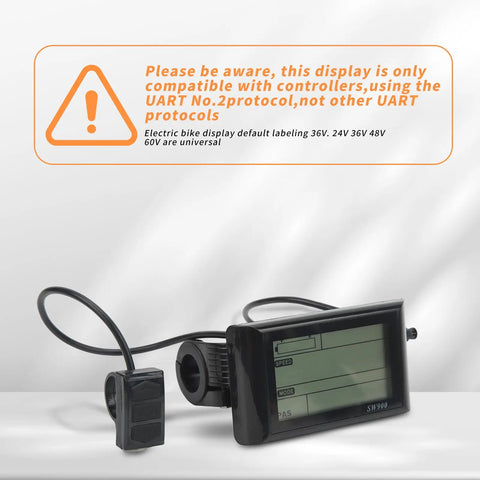SW900 LCD Display Meter For Electric Bikes And Scooters, Waterproof Connector, Universal Voltage Compatible shown with warning