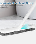 2 In 1 Floor Scrub Brush With 48 Inch Adjustable Handle And Built In Scraper for tile shower tub deck and garage cleaning.
