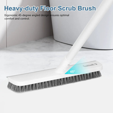 2 In 1 Floor Scrub Brush With 48 Inch Adjustable Handle And Built In Scraper for tile shower tub deck and garage cleaning.