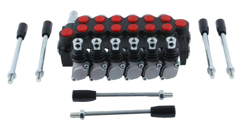 Six Spool Hydraulic Directional Control Valve Open Center 13 GPM 3600 PSI Monoblock Cast Iron With Adjustable Relief Valve