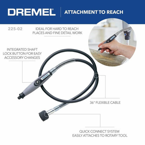 Dremel 225-02 flex shaft attachment with 36in cable and comfort grip for detail engraving, wood carving, and polishing