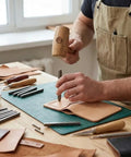 Craftsman using Pro Grade 20Pc 6Mm Steel Anvil Chisel Set For Engraving And Metalworking on leather with wooden mallet
