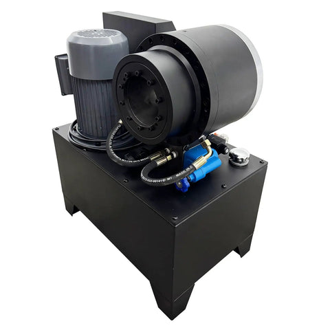 Badass Heavy Duty Electric Hose Crimper With Ironclad Steel Frame And Pro Grade Hydraulic Pipe Press for robust tubing shaping.