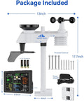 10 In 1 Wireless Weather Station With Outdoor Sensor Rain Gauge Atomic Clock Wind Speed And Direction Indoor Temperature And Humidity Barometer Weather Forecast No WiFi Swiss High Precision Temperature And Humidity Sensor with accessories displayed, including mounted components and monitor.