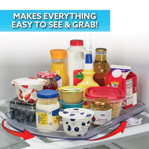 Smart Spin Rotating Refrigerator Organizer Lazy Susan For Spice Rack Condiment Storage And Cabinet Organization In The Fridge Pantry Kitchen Clear Must Have Space Saving Design holding condiments.