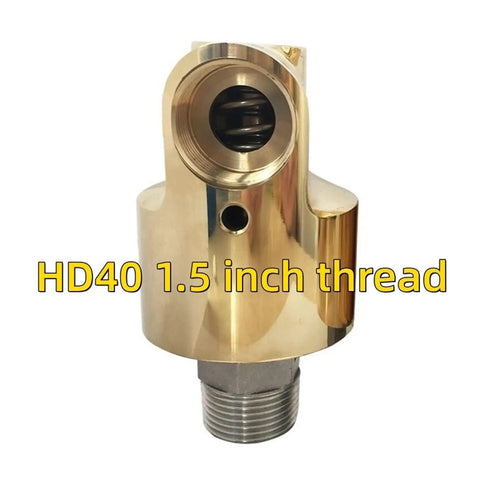 HD40 1.5 inch thread brass rotating joint, front view with threaded port and seal, for hoses and high-pressure use