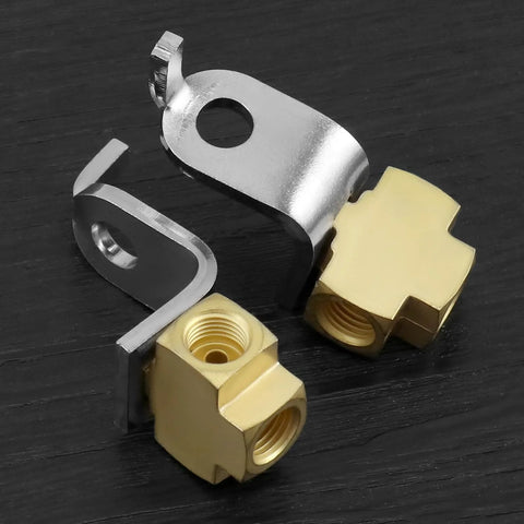 QWORK brass 3-way brake line tee connectors with flare and mounting bracket for 3/16 tube, 3/8-24 threads, 4 pcs