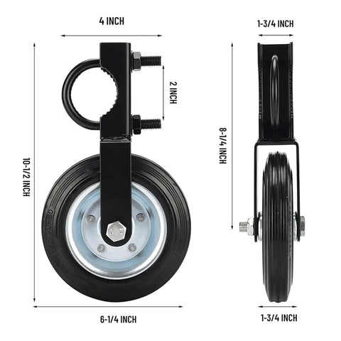 Built Tough 6 Inch Heavy Duty Gate Wheel With Solid Rubber Tire That Won Quit Supporting Up To 500 Lbs On Metal Farm Or Chain Link Fence Fits 1 To 2 Inch Tubes For Relentless Outdoor Duty dimensions with measurements.