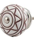 One Hundred Piece Set Of Heavy Duty Etched Ceramic Brown Drawer Knobs With A Slick Vintage Look And Rust Free Cabinet Hardware For Kitchen Doors And Dressers Giving You Top Shelf Value Every Single Day - close-up of brown etched ceramic knob.