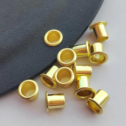 Brass Eyelet Rivets for Holsters 100 Pc Set 8 9 8.4mm Size Gold Color with .294 Inch Under Flange and Quarter Inch Outer Diameter Fasteners