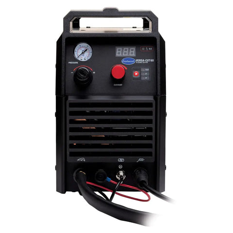 Front view of Versa Cut 60 Amp Plasma Cutter Pro Grade Dual Voltage Inverter Technology For Metal Fabrication And Auto Restoration Projects Cuts 24 Gauge To Seven Eighths Inch Thick Sheet Metal On 110V Or 220V Power