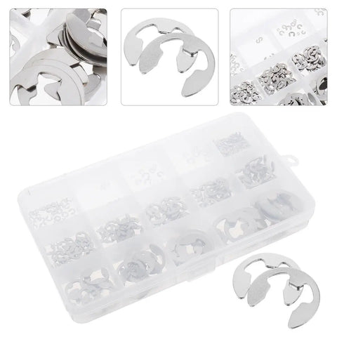 External Snap Ring Assortment Kit Stainless Steel 1.5 to 15 mm Clips 400 Pieces Retaining Ring Hardware for Quick Repairs DIY Friendly Durable Easy Install for Tools Machinery and Automotive Projects, storage case
