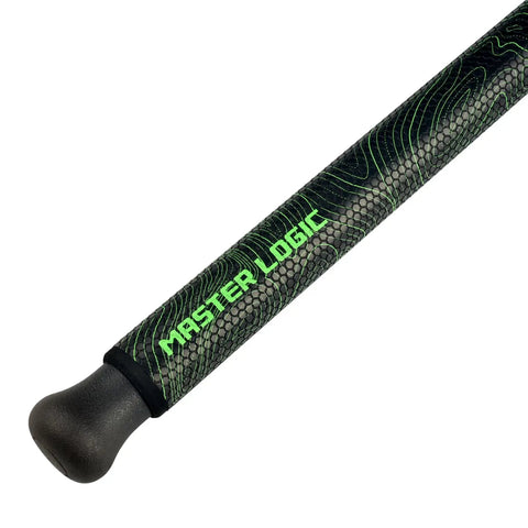 Close-up of the grip handle of the Beast Catfish Rod, 7 Ft, Medium Heavy, One Piece, Glow in the Dark Night Fishing Ready.