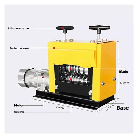 Heavy Duty Fully Automatic Electric Wire Stripper with a protective case, motor, and adjustment screw for efficient cable peeling.