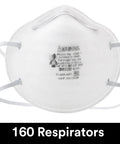 Front view of N95 Particulate Respirator with Adjustable Nose Clip and Two Strap Design Lightweight Disposable Mask, 160 pack
