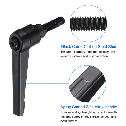 uxcell 4-pack clamping lever handles with black oxide M6 x 20mm studs and spray-coated zinc alloy handles