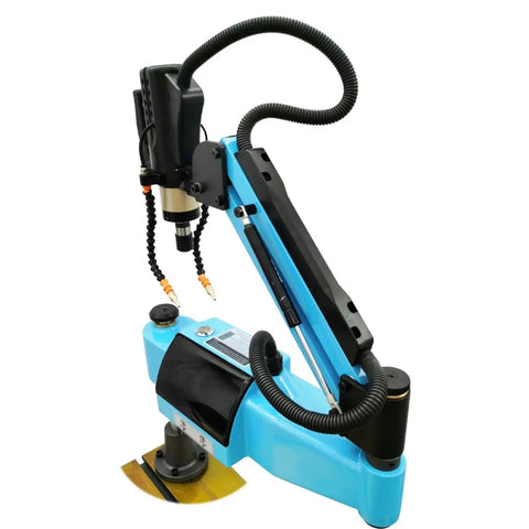 Heavy Duty 220V Electric Tapping Machine With Touch Screen For M3 To M16 Threading, blue, precision drilling and milling tool, close-up view.