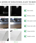 Comparison of car scratches before and after using Touch Up Paint Pen For Cars Quick Scratch Repair That Blends With Your Original Finish, Auto Paint Pen For Minor Scratches, Easy Color Match, Universal Car Care Tool In Gray, Fast DIY Auto Body Fix