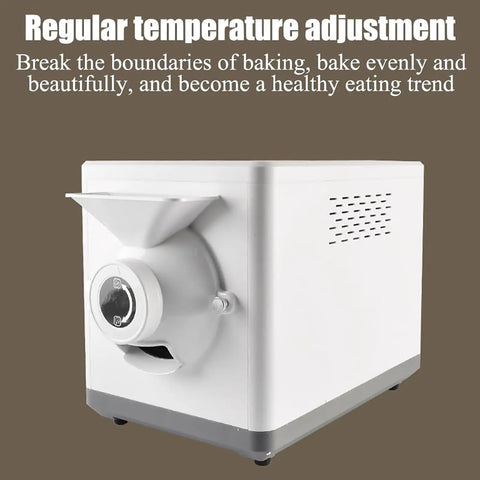 No Sweat Automatic Coffee Bean Roaster Featuring One Click Roast Cycle And Precision Temperature Controls For Even Browning side view with temperature adjustment knob.