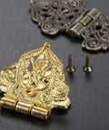 Snag The Goods On These Rad Antique Lace Hinges 10 Piece Set Zinc Alloy With Mounting Screws Gray 53 X 28 Mm close-up of gold hinge with screws