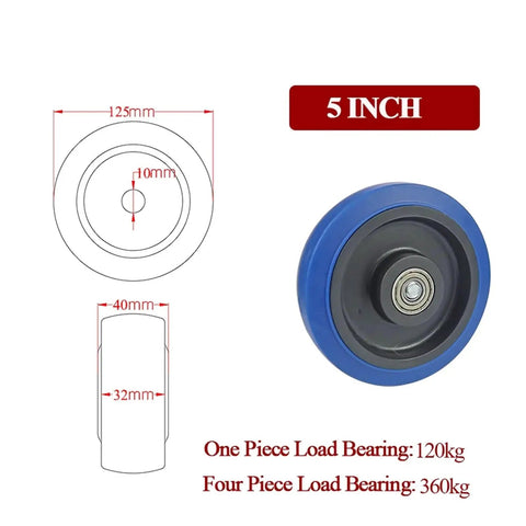 5 inch wheel from 4 Pack Heavy Duty Furniture Casters Swivel Wheels For Industrial Equipment And Carts Rubber Roller Casters