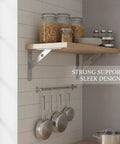 Heavy Duty Stainless Steel Wall Shelf Bracket, L Shape Support For Kitchen with pots and jars, silver finish, durable