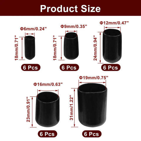 Durable Round Rubber End Caps Set For Bolt Threads Quarter Inch To Three Quarter Inch with five size options displayed